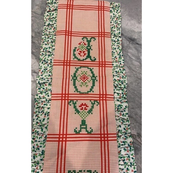 Vintage Cross-stitched Joy Christmas Banner Wall Hanging - Picture 2 of 4